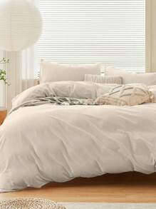 2/3 件纯色羽绒被套，带纽扣封口角带，柔软、亲肤透气、轻盈光滑，适合所有季节，床上用品套装，柔软舒适的羽绒被套，适合所有尺寸的床，1 件羽绒被套和 1/2 件枕套，Rama 睡前舒适