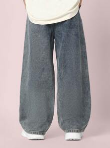 SUMWON 男女通用阔腿牛仔裤，撞色拼接，秋冬休闲街头风格，宽松木匠裤，高腰套脚溜冰时尚