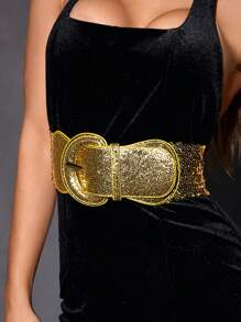 SHEIN SXY 1 件女士金属亮片装饰金色腰带，适合派对、节日 - 金色 - 查看 7