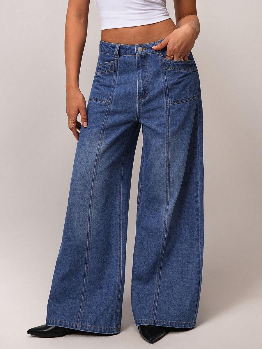 Forever 21 女式简约前口袋宽松休闲牛仔裤 - 藍色 - 查看 1