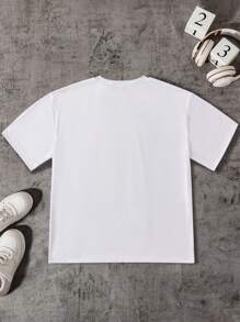 SHEIN Explorewe Casual Loose Fit Boys & Teenagers Short Sleeve T-Shirt With Portrait And Letter Print, Summer Graphic Tee - White - View 2