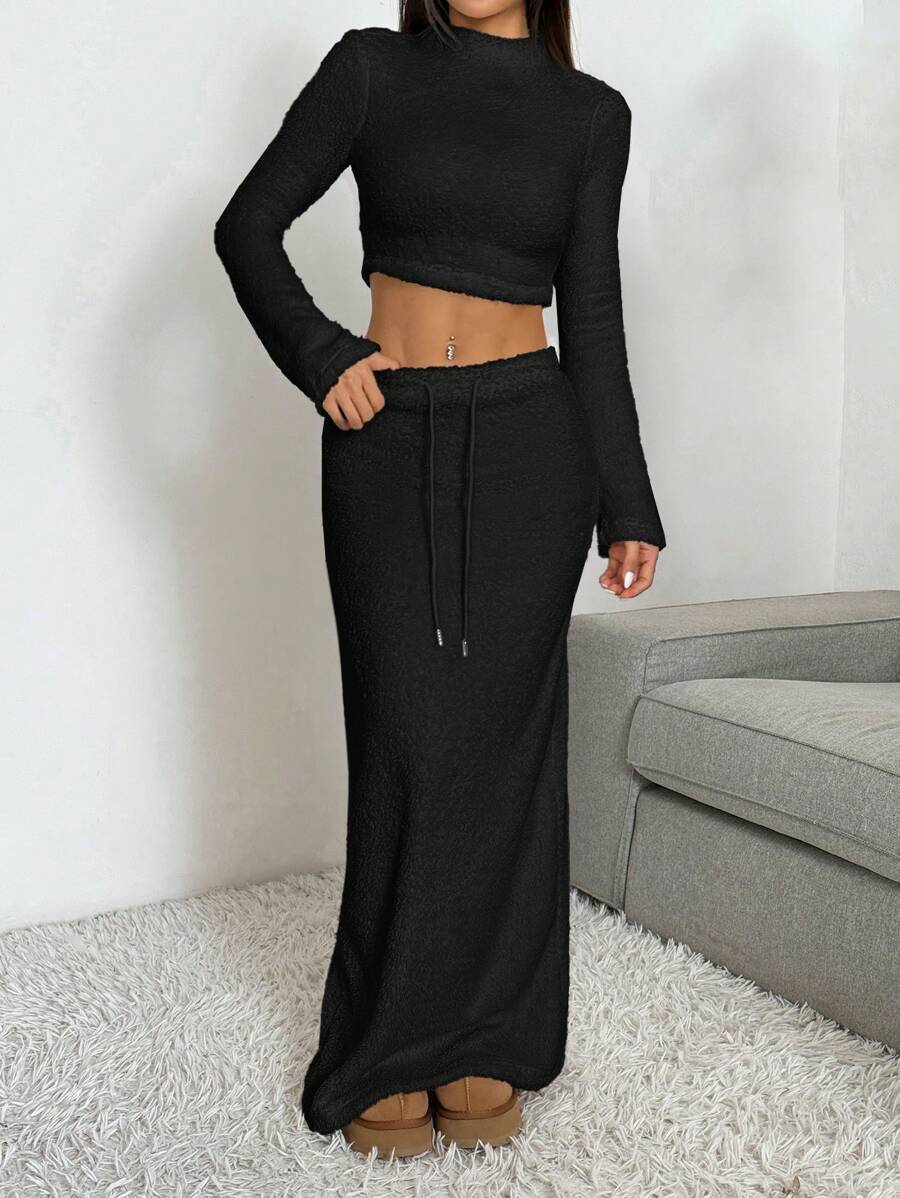 Muchica Women Plush Loungewear Set, For Home Use, Autumn/Winter - Black - View 1