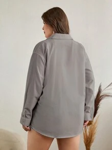 EURMUSE Camisa de manga caída con estampado de ojo de talla grande de algodón - Gris - Ver 2