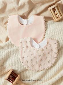 Cozy Pixies 2 件婴儿围嘴，小碎花高品质婚礼季节出牙口水围嘴，公主风格蕾丝边