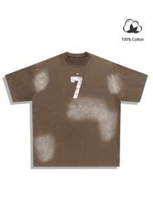 Manfinity EMRG Men's Round Neck Short Sleeve Numeric Print Simple Top, Casual Everyday Wear - Coffee Brown - View 2