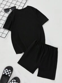 SHEIN Men's Casual Black Gamer Print Colorblock Round Neck Regular Sleeve Pajama Set With Pocket - Black - View 2