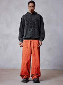 ROMWE MEN Grunge Punk Men's Loose Fit Wide Leg Pockets Casual Versatile Jeans - Burnt Orange - View 5