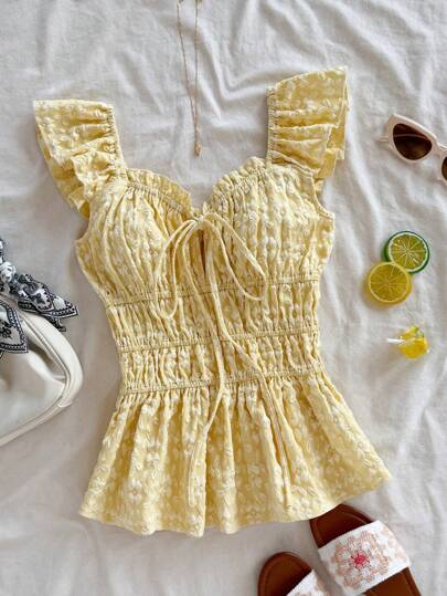 Soleia 女士纹理面料短款盖袖上衣，适合度假、音乐节、波西米亚风、节日、约会之夜、情人节春夏