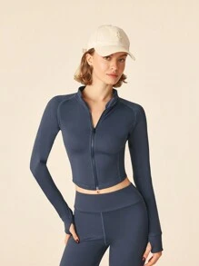 SHEIN Sports 女士纯色插肩袖拉链长袖上衣和喇叭裤运动套装 - 深灰色 - 查看 7