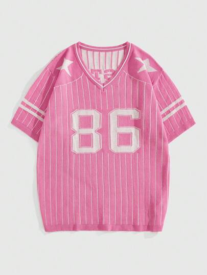 Prep Men's Jersey Retro Round Neck Sports Digit Print Short Sleeve Knit Top