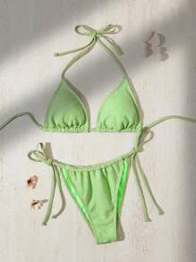 Swim SXY 夏季女士露背系带低腰比基尼套装性感泳装 - 綠色 - 查看 7