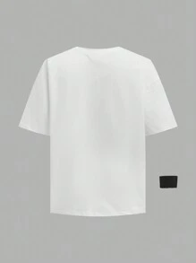 SHEIN 青少年女孩三件套：圆领图案印花短袖 T 恤、裤子和腕带 - 彩色 - 查看 9