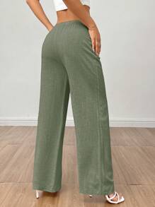 SHEIN PETITE Women's Linen High Waisted Summer Baggy Pants