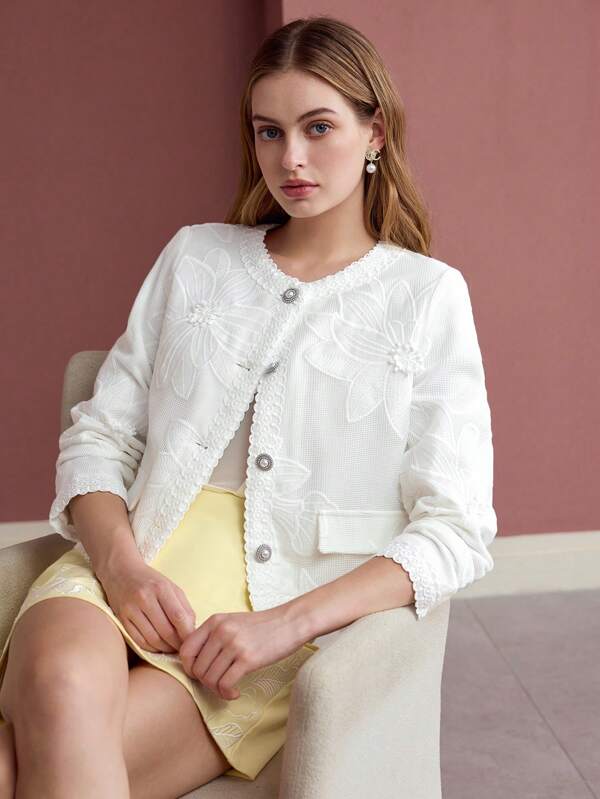 MOTF PREMIUM JACHETĂ BOXY CU BRODERIE FLORALĂ