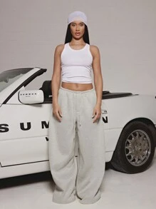 SUMWON WOMEN 基本款窄腰阔腿运动裤运动休闲家居服舒适贴合弹性腰部和休闲运动裤，适合健身瑜伽放松 - 淺灰色 - 查看 5