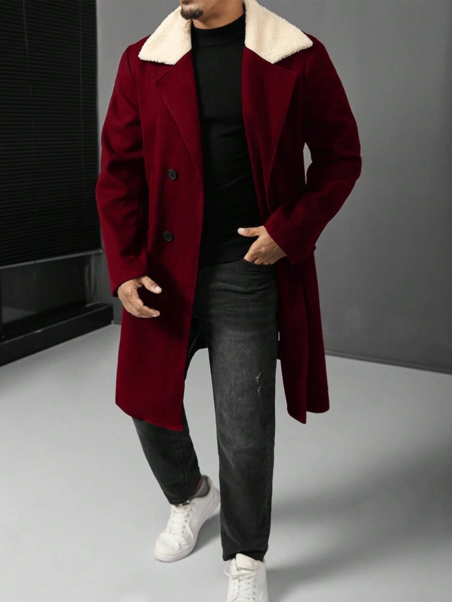 Manfinity Homme Abrigo largo de manga larga con botones y paneles de unicolor para hombres de talla grande, otoño/invierno