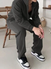 DAZY Men's Distressed Grey Hoodie And Sweatpants Set,Fall Clothes - Black - View 4