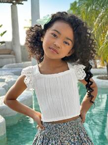 Young Girl Textured Material Patchwork Vacation Stylish Camisole Top - White - View 4