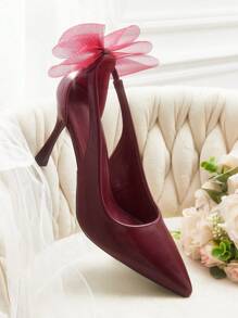 CUCCOO HITCHD 女士尖头高跟鞋时尚优雅网眼蝴蝶装饰红色婚礼派对高跟鞋，春季休闲办公穿着女士别致美学经典风格新娘鞋 - 酒紅色 - 查看 8