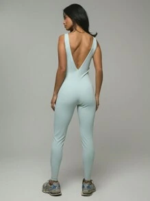 Musera Sport Sweatshirt Neck Seam Detail Jumpsuit Gym Fitness - Baby Blue - View 3
