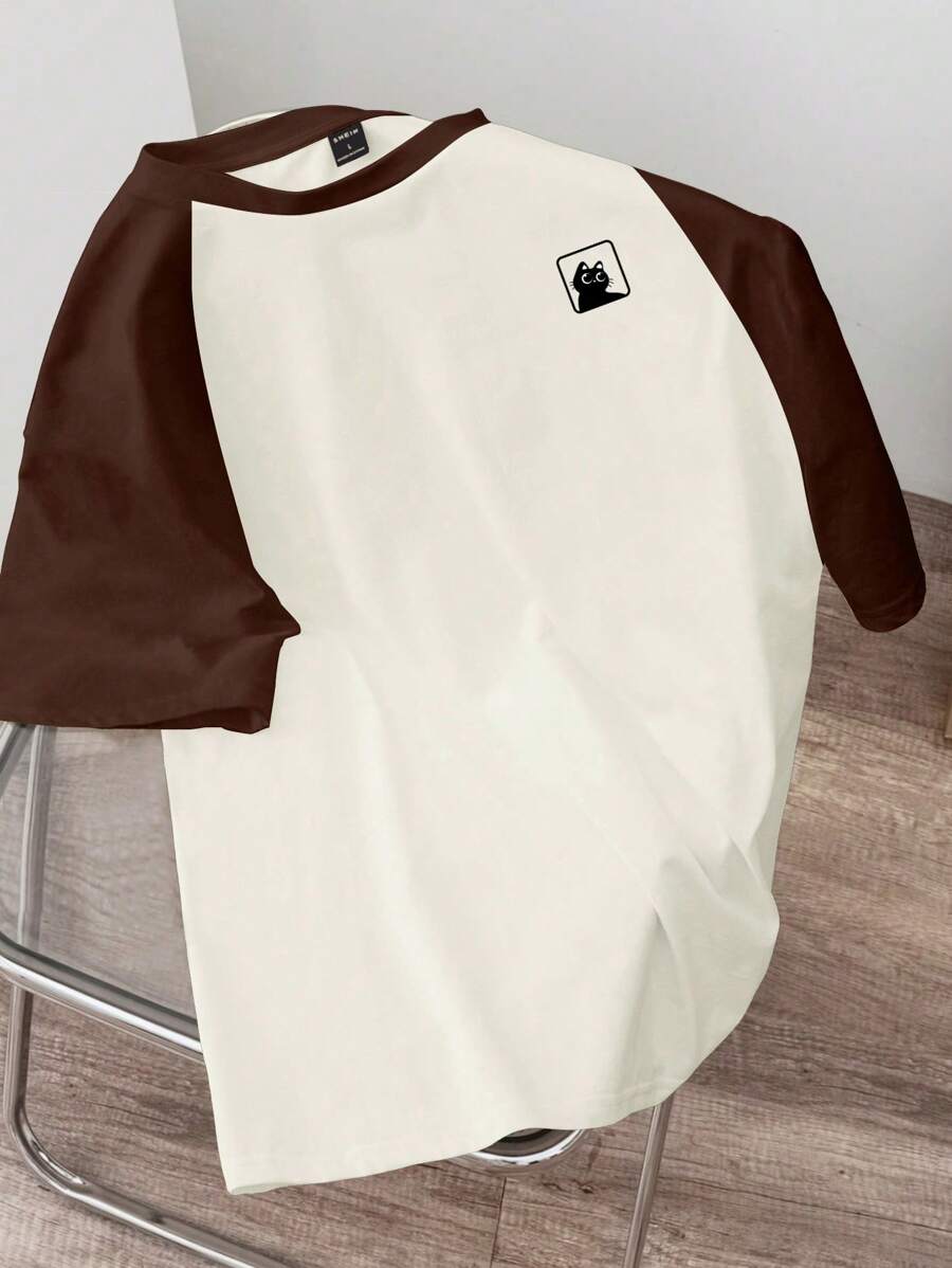 Claim Dot Camiseta de manga raglán marrón para hombres, uso casual minimalista para el día a día