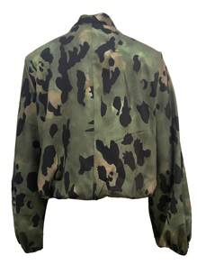 INAWLY Áo sơ mi cổ nơ in họa tiết rằn ri thường ngày cho nữ - xanh quân đội - Xem 2