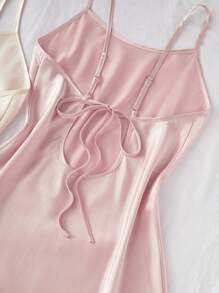 SilkySpell 2pcs/Set Women Imitation Silk Backless Tie Strap Nightgown Babydoll Sleepwear Luxe Loungewear - Multicolor - View 3