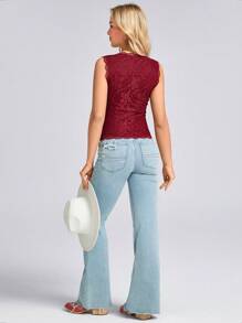 SHEIN LUNE 女士背心和吊带背心情人节蕾丝上衣抹胸情人节情人节 - 紅色 - 查看 4