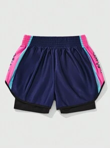 ROMWE MEN Prep Men's Solid Color Elastic Waist Simple Casual Satin Shorts With 2 In 1 Design - Multicolor - View 4