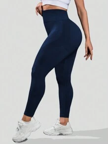 SHEIN Rhythm Era Quần legging thể thao nâng mông liền mạch cỡ lớn dành cho người lớn - Màu xanh hải quân - Xem 3
