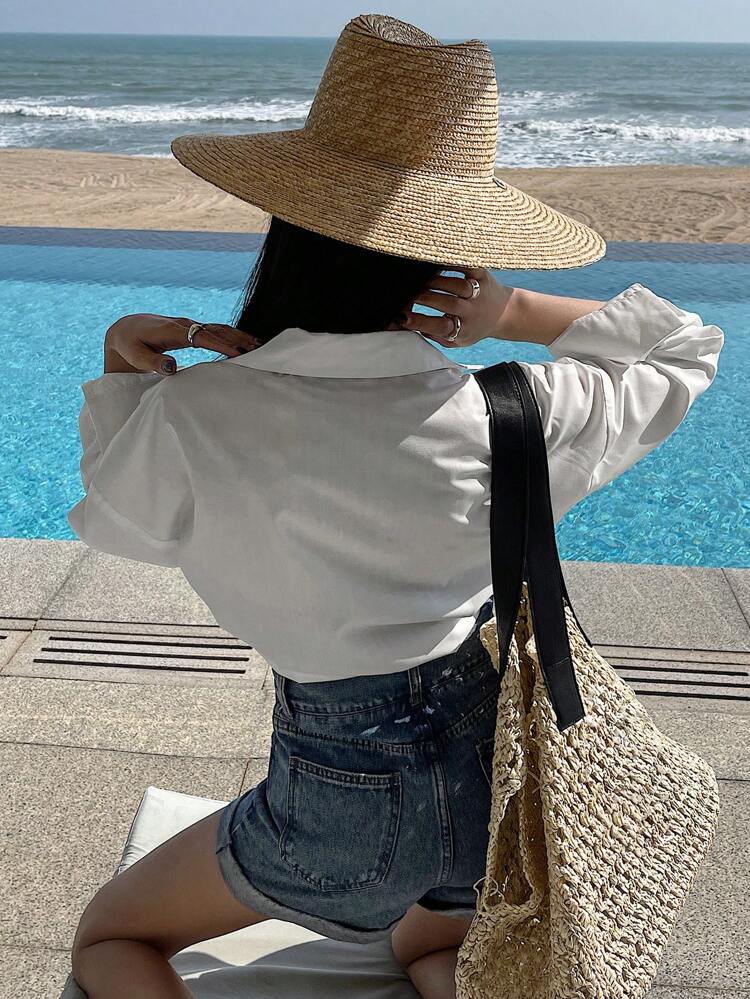 Fitted Long Sleeve Blouse With Bowknot Detail, Casual Vacation Style, Spring/Summer