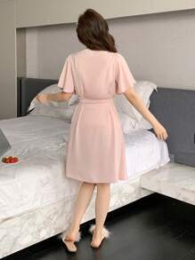DAZY Women's Short Sleeve Lace Patchwork Ruffle Sleeve Sleepwear Robe