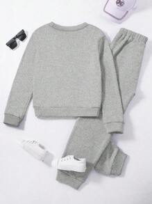 SHEIN 2 Pcs Set Young Girl Casual Elegant Collegiate Style Outfit - Grey - View 2