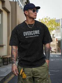 DAZY Áo thun tay ngắn cổ tròn in chữ màu đen dành cho nam, mùa hè - màu đen - Xem 3