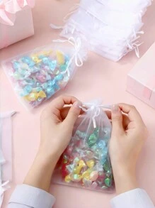 SHEIN 50/10Pcs Clear Gift Wrapping Bags, Various Sizes Suitable For Wedding, Party, Travel, Birthday, Anniversary Drawstring Organza Bags Gift Wrapping Bags, Suitable For Jewelry, Candy, Stationery And Other Small Items. Also Suitable For Decoration, Fruit Packaging And Pest-Proof Storage. Ideal For Parties And Dining Occasions, Perfect For Holiday Gifting-White