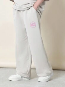 Conjunto de camiseta oversize y pantalón de chándal SUMWON Era-1 Streetwear de California, de dos piezas, cómodo, con texto rosa para relajarse, viajar y disfrutar de las vacaciones de manera informal - Albaricoque - Ver 4