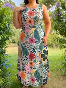 Breezaya Plus Size Boho Floral Printed Sleeveless Dress, For Summer - Multicolor - View 4