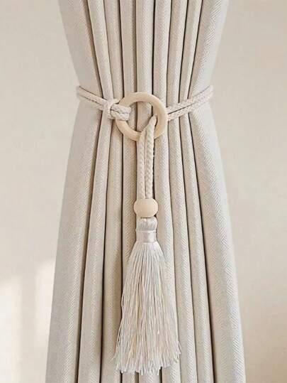 SHEIN 1 件/2 件/4 件绳天然木珠流苏绑带，简约北欧风格窗帘架和装饰