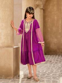 Conjunto informal de 2 piezas de malla para niñas preadolescentes, elegante para uso diario - Multicolor - Ver 6