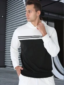 Manfinity Sport Corelite Men Solid Color Patchwork Long Sleeve Simple Sportswear Top And Pants Set - White - View 5