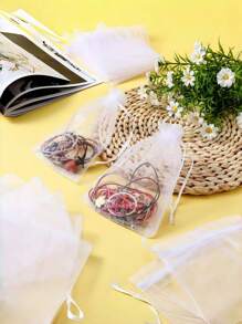 SHEIN 50/10Pcs Clear Gift Wrapping Bags, Various Sizes Suitable For Wedding, Party, Travel, Birthday, Anniversary Drawstring Organza Bags Gift Wrapping Bags, Suitable For Jewelry, Candy, Stationery And Other Small Items. Also Suitable For Decoration, Fruit Packaging And Pest-Proof Storage. Ideal For Parties And Dining Occasions, Perfect For Holiday Gifting-White