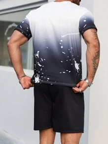 Manfinity Homme Plus Size Men's Round Neck Short Sleeve Letter Print Casual Top And Shorts Set