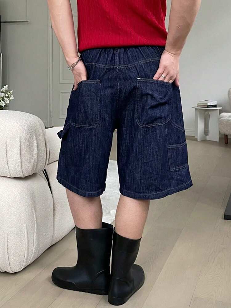 Men's Plain Blue Denim Shorts, Summer Business Attire