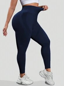 SHEIN Rhythm Era Quần legging thể thao nâng mông liền mạch cỡ lớn dành cho người lớn - Màu xanh hải quân - Xem 2