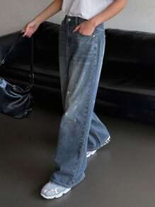 DAZY Jeans rectos de mujer con efecto tie-dye - Azul lavado medio - Ver 3