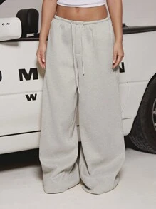 SUMWON WOMEN 基本款窄腰阔腿运动裤运动休闲家居服舒适贴合弹性腰部和休闲运动裤，适合健身瑜伽放松 - 淺灰色 - 查看 1