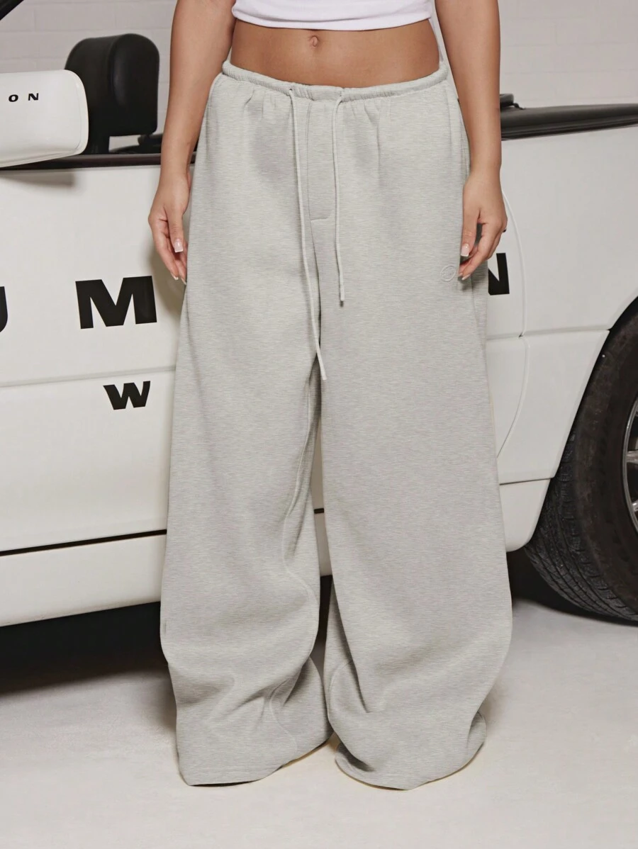SUMWON WOMEN 基本款窄腰阔腿运动裤运动休闲家居服舒适贴合弹性腰部和休闲运动裤，适合健身瑜伽放松 - 淺灰色 - 查看 1