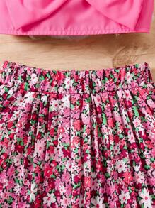 SHEIN Young Girl Solid Color Spaghetti Strap Bowknot Decor Minimalist Top And Skirt 2pcs Set - Pink - View 5