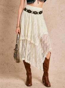 Poéselle 波西米亚风格杏色不对称下摆女裙，夏季度假裙，超长度假海滩裙，波西米亚风，西部风，纳什维尔音乐会服装 - 杏色 - 查看 4