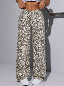 SHEIN Tall Quần Jeans Ống Thẳng Camo Vintage Wash, Đơn Giản Và Thời Trang Cho Mặc Hàng Ngày - Nhiều màu - Xem 4